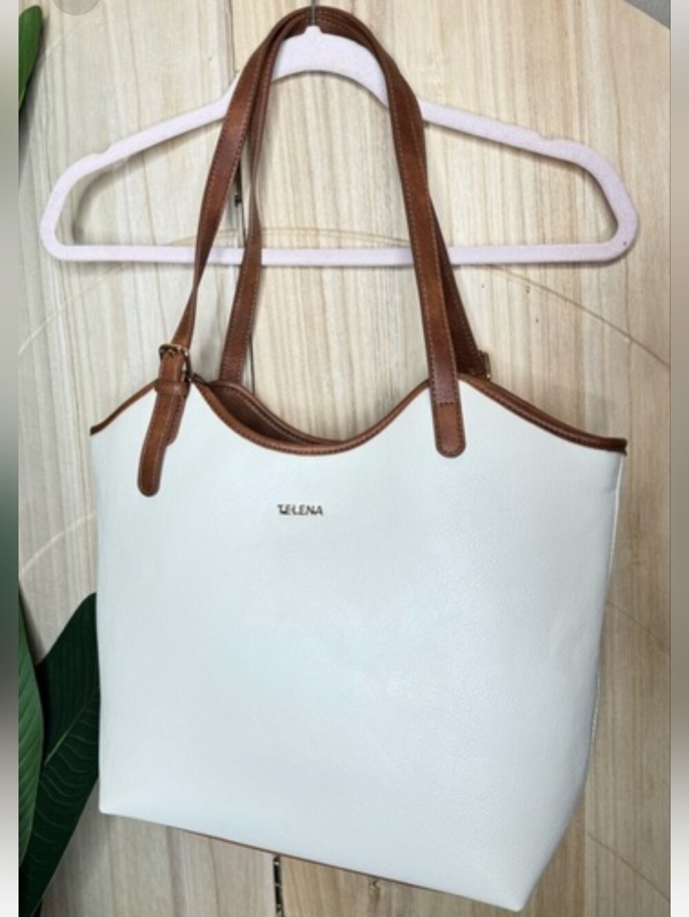 Telena white faux-leather tote bag, White & Tan